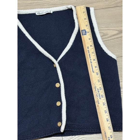 Abercrombie & Fitch Mara Button-up Sweater Vest Navy B /w White Trim Size Medium - Picture 8 of 8